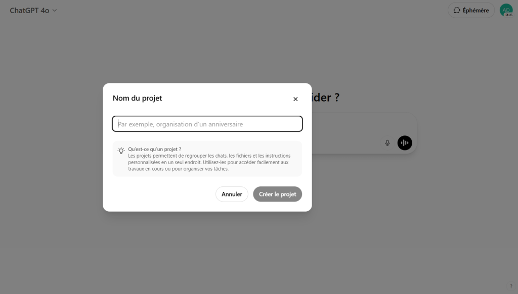 2 - Nommer un projet ChatGPT