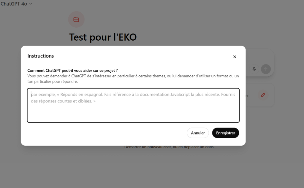 4- Instructions personnalisées ChatGPT projet