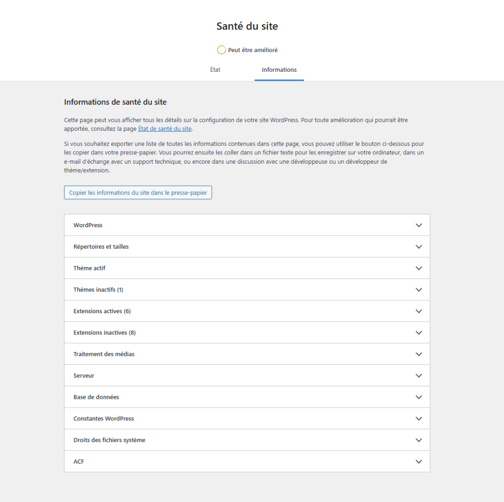 récapitulatif santé du site